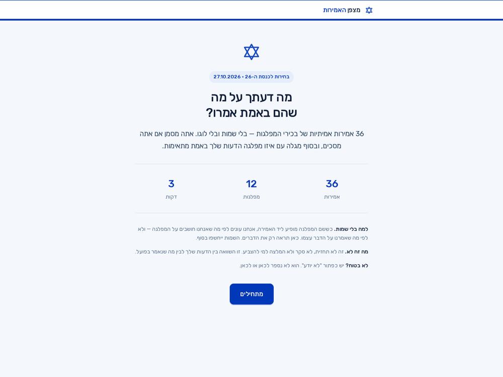מצפן האמירות 2026 — מחשבון שמשווה את הדעות שלך למפלגות